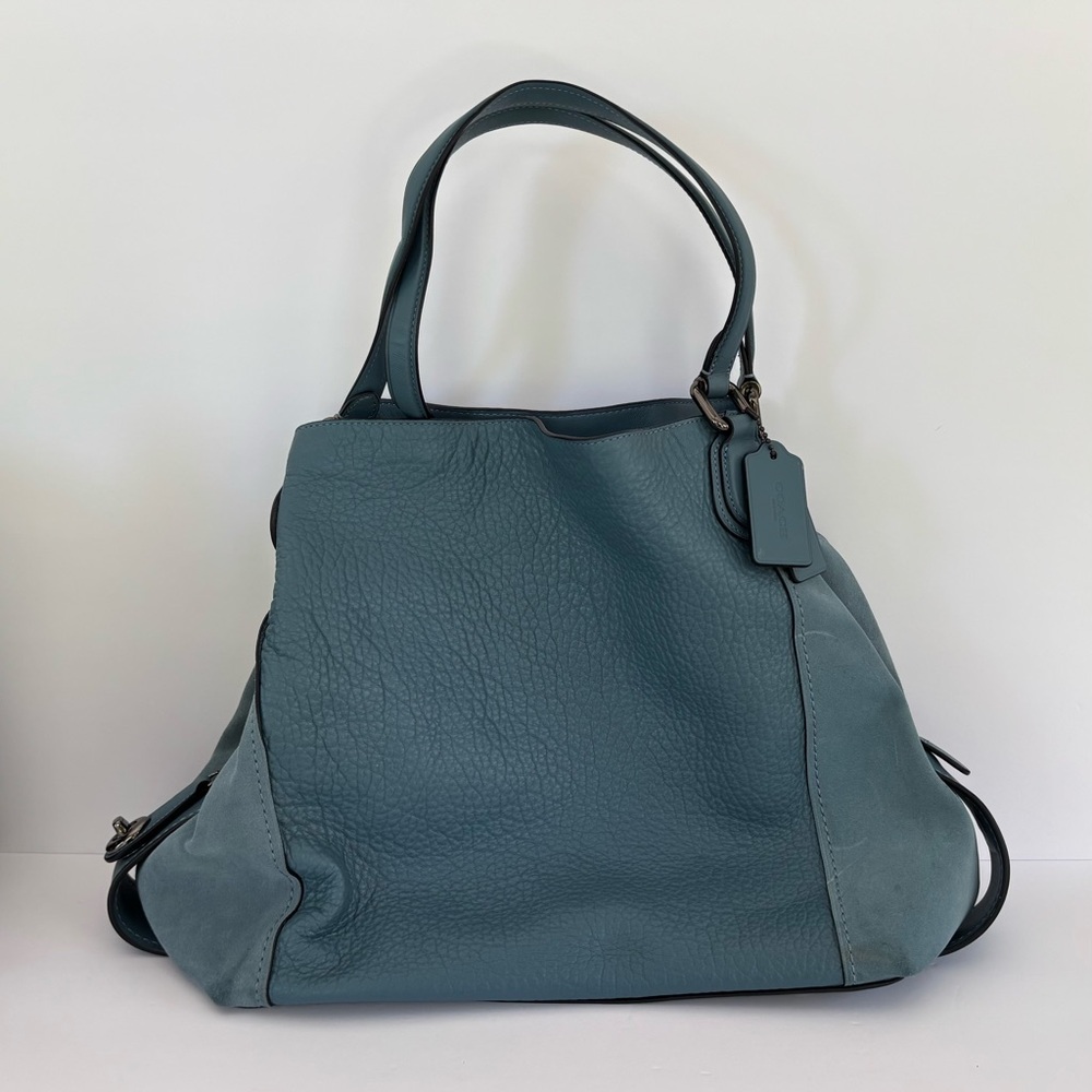 Coach Edie Pebbled Leather Carryall Shoulder Purse Teal (20334)